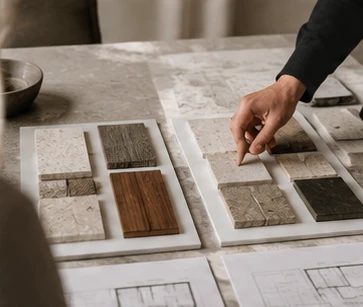 Material sample boards laid out side by side on a table for comparison