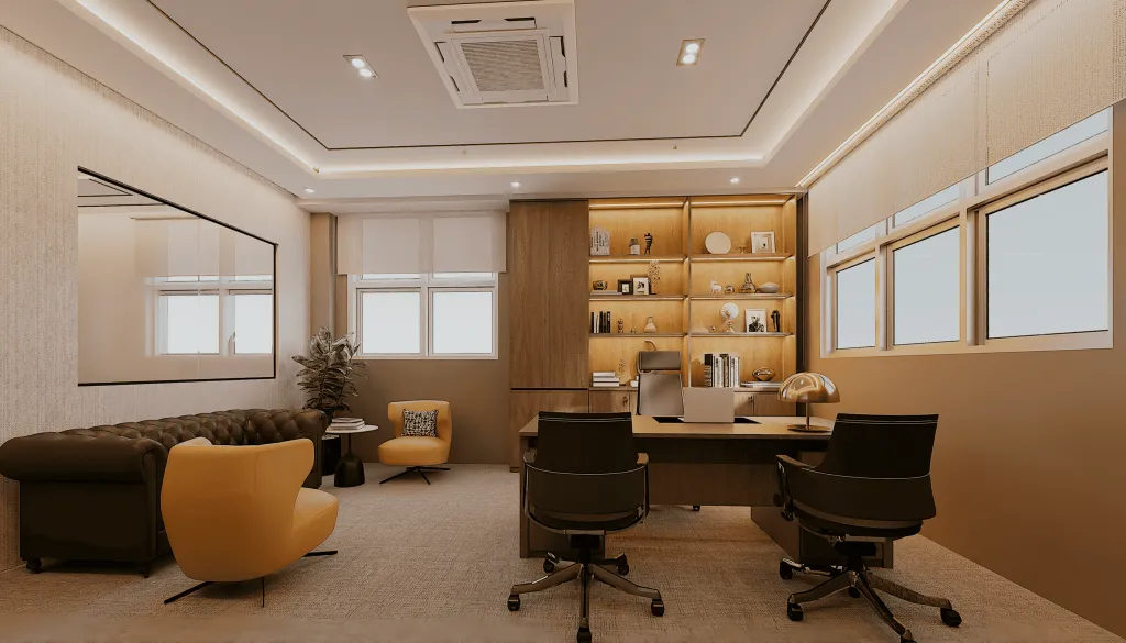 Director office with a timber display wall