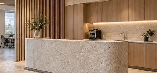 Built-in reception counter and pantry cabinets