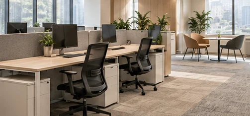Open-plan workstations with task chairs