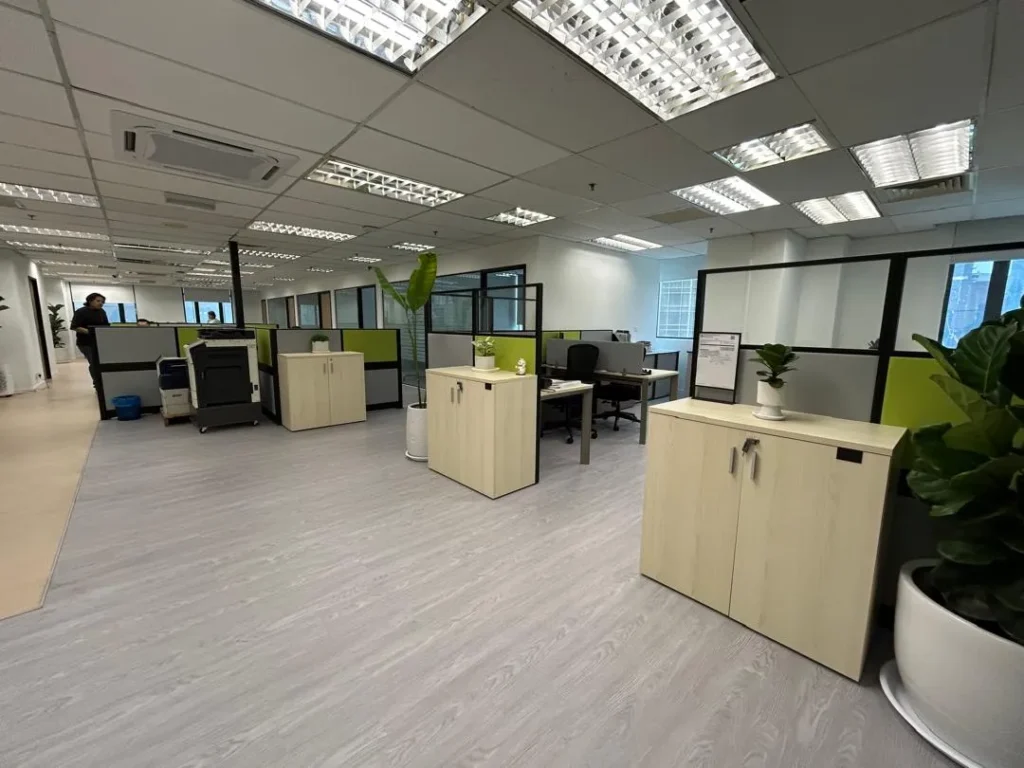 Office floor mid fit-out with materials laid out