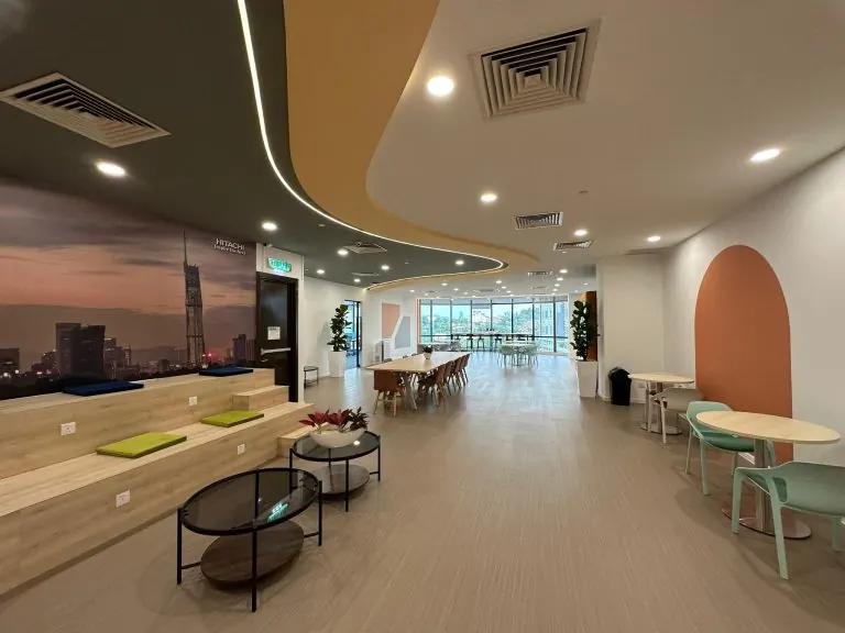 Open office with a sunset view and lounge corner